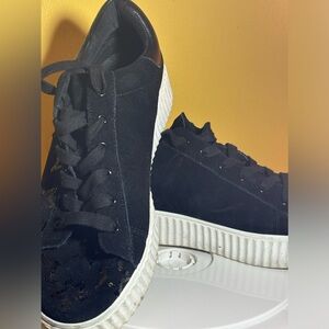 Luxury Rebel Suede Sneakers - Women Black with glitter stars Size 10